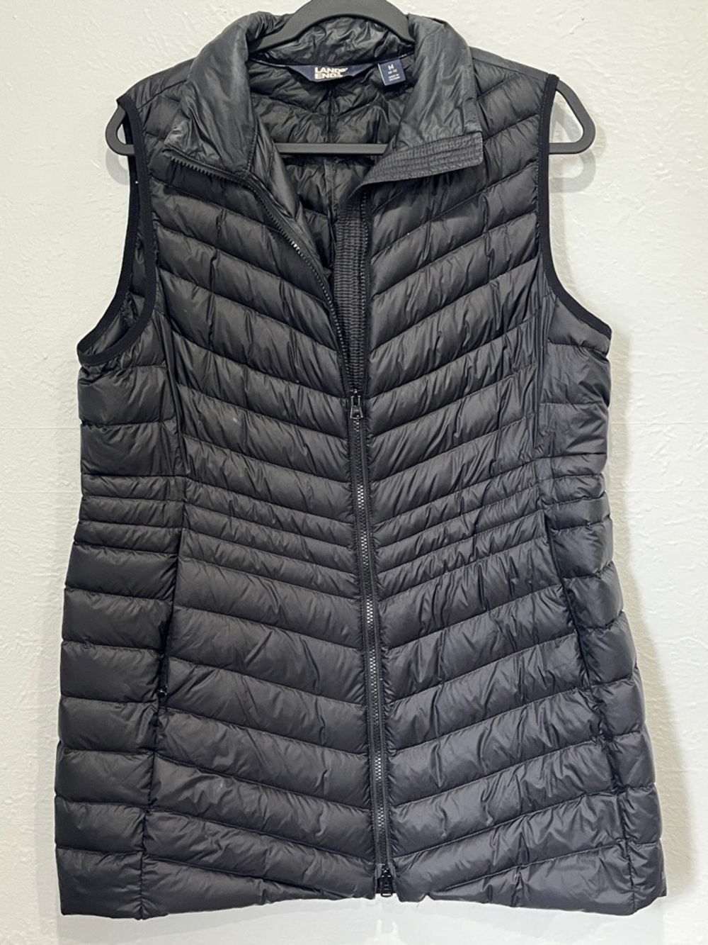 Lands' End Women's Black Quilted Packable Vest. Full length to above knee
